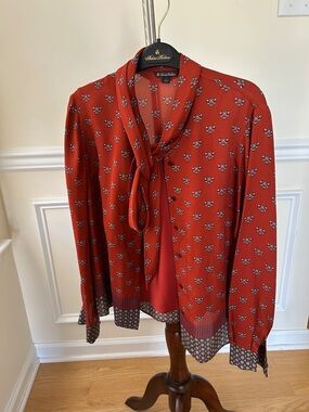 Brooks Brothers Rust Red Floral Tie-Neck Blouse